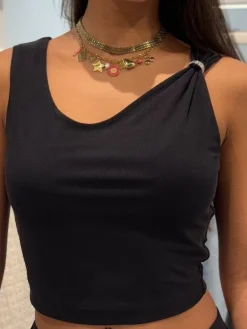 Guess - Aimee Ss Jewel Drap Top - Zwart