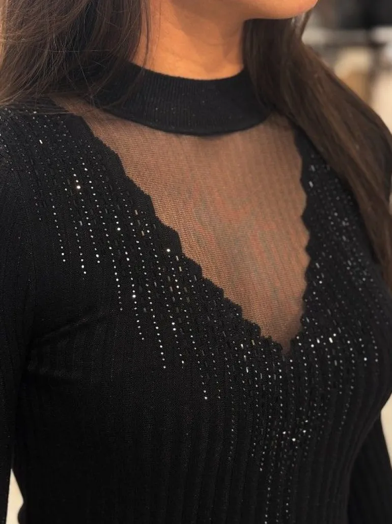 Guess - Alice Rhinestones Tn Ls Swtr - Zwart