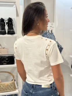 Guess - Cn Ss Eyelet Tone On Tone Tee - Beige
