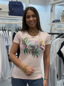 Guess - Cn Ss Leaf Triangle Tee - Roze