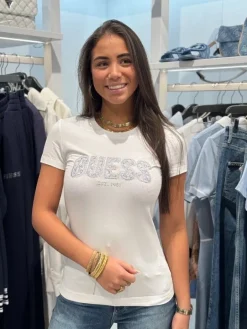 Guess - Cn Ss Logo Lace Tee - Wit