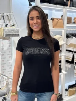 Guess - Cn Ss Logo Lace Tee - Zwart