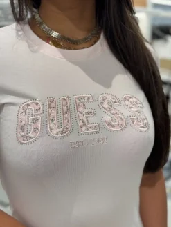 Guess - Cn Ss Logo Lace Tee - Roze
