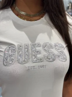 Guess - Cn Ss Logo Lace Tee - Wit