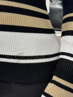 Guess - Evie Striped Vn Ls Swtr - Zwart