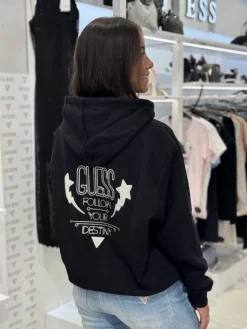 Guess - Hoodie Shiny Cord Sweater - Zwart