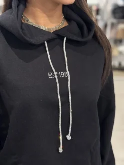 Guess - Hoodie Shiny Cord Sweater - Zwart