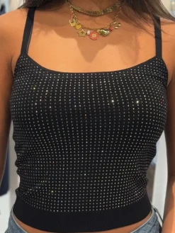 Guess - Khloe Rhinestones Tank Swtr - Zwart