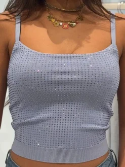 Guess - Khloe Rhinestones Tank Swtr - Blauw