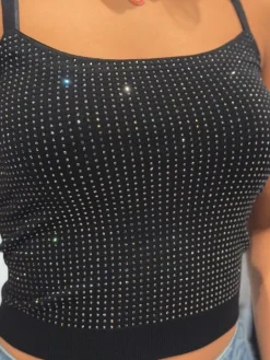 Guess - Khloe Rhinestones Tank Swtr - Zwart