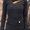 Guess - Ls Zama Cut Out Neck Top - Zwart