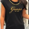 Guess - Ss Cn Crystal Logo Tee - Zwart