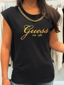 Guess - Ss Cn Crystal Logo Tee - Zwart