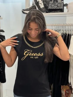 Guess - Ss Cn Crystal Logo Tee - Zwart
