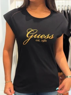 Guess - Ss Cn Crystal Logo Tee - Zwart
