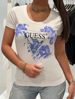 Guess - Ss Cn Flower Triangle Tee - Wit