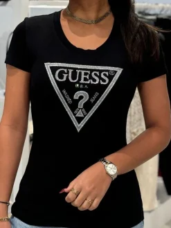 Guess - Ss Cn Shiny Triangle Tee - Zwart