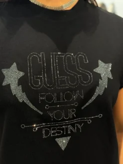Guess - Ss Cn Sleeves Strass Detail - Zwart