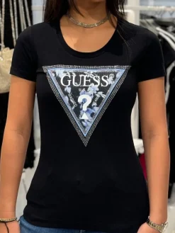 Guess - Ss Cn Triangle Flower Tee - Zwart