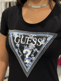 Guess - Ss Cn Triangle Flower Tee - Zwart