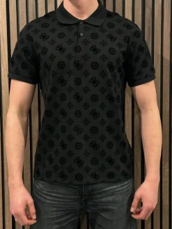 Guess - Ss Flocked Peony Polo - Zwart