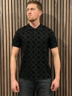Guess - Ss Flocked Peony Polo - Zwart