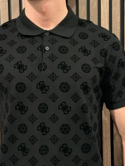 Guess - Ss Flocked Peony Polo - Zwart