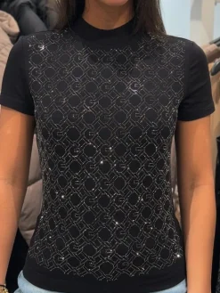 Guess - Ss Mock Neck All Over Logo Tee - Zwart