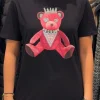 Guess - Ss Pink Bear New Crew Tee - Zwart