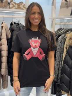 Guess - Ss Pink Bear New Crew Tee - Zwart