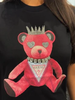 Guess - Ss Pink Bear New Crew Tee - Zwart