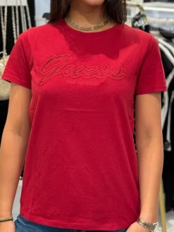 Guess - Ss Script Lace Logo Easy Tee - Rood
