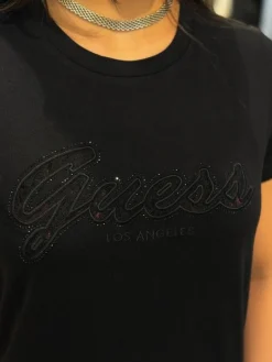 Guess - Ss Script Lace Logo Easy Tee - Zwart