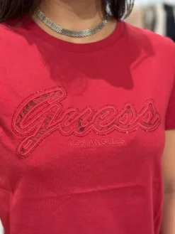 Guess - Ss Script Lace Logo Easy Tee - Rood
