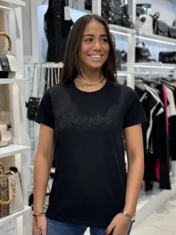 Guess - Ss Script Lace Logo Easy Tee - Zwart