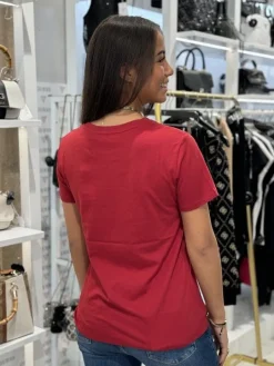 Guess - Ss Script Lace Logo Easy Tee - Rood