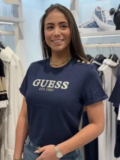 Guess Active - Cn Ss Cropped Washed Logo Tee - Blauw