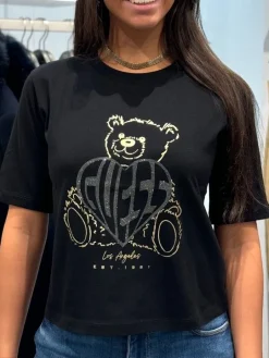 Guess Active - Rhinestone Bear Boxy T-shirt - Zwart