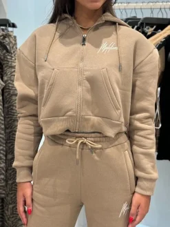 Malelions - Women Cropped Zip Hoodie - Beige
