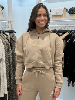 Malelions - Women Cropped Zip Hoodie - Beige